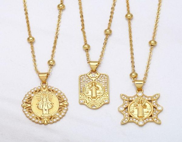 

pendant necklaces flola bead chain saint benedict medal necklace copper zircon white stone short gold plated catholic jewelry nkea1762720, Silver