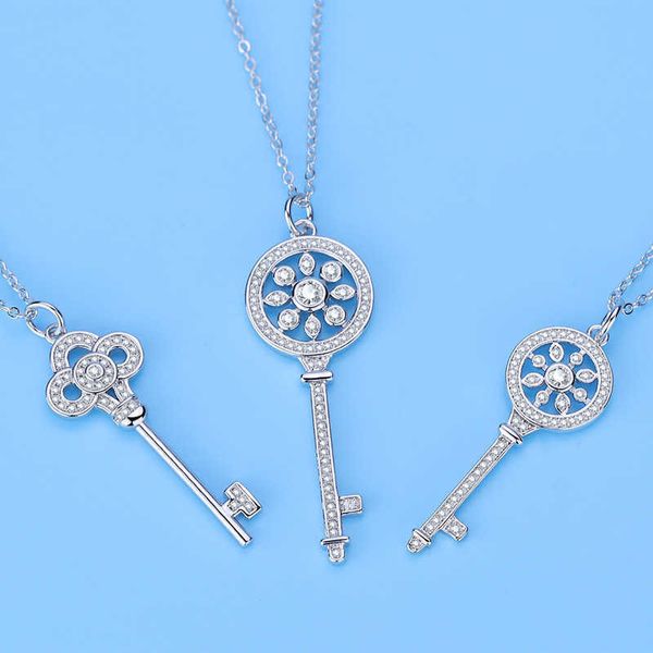 

designer new qiaolanxuan tiffay key necklace sweater chain pendant korean jewelry diamond inlaid silver fashion simplicity anti allergy