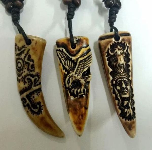 

10 pcs necklace handcarved statue cool boy men039s imitation vintage yak bone carved dragon hawk chief amulet adjustable rope 9097125, Silver