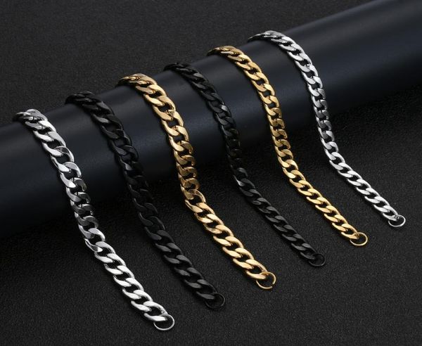 

width 6810mm stainless steel gold black cuban chain bracelet bangles fashion hip hop men jewelry length 20cm whole 6275067