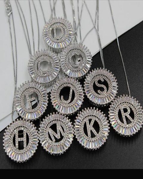 

copper round zircon 26 letters initial letter necklace charm tibetan silver name square rhinestones women girls choker pendant 836928