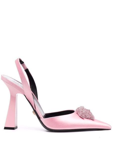 

sandals pointed toe heels with the trademark pink satin size 36 height 80mm purple genuine patent leather 230714, Black