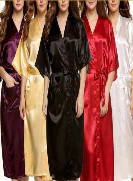 

women039s sleepwear whole plus size brand bathrobe women men kimono silk satin long robe bridesmaid robes lingerie dr6995091, Black;red