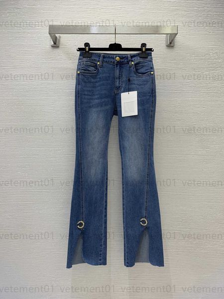 

women denim flare sweatpants jeans womens double c letter metal accessories decorative elastic hip slimming jeanses sweat pant, Blue