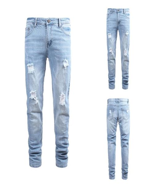 

men039s casual personality slim fit denim jeans pants 2019 denim black jeans homme stretch striped pencil pants fit streetwear7602731, Blue