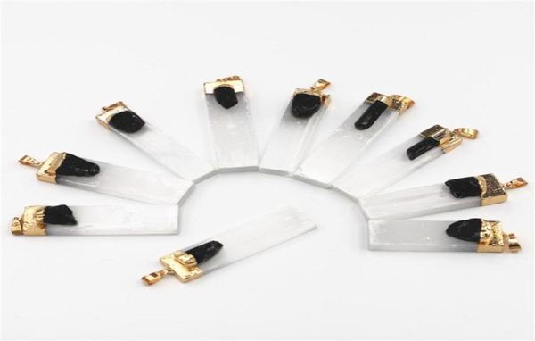 

pendant necklaces natural selenite plaster black tourmaline pendants rock mineral specimen jewelry reiki healing energy charms diy5936211, Silver