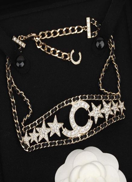 

2023 luxury quality charm pendant necklace hollow design star shape and black genuin leather choker have box stamp ps7540a1947283, Silver