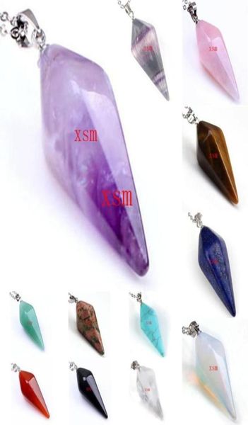 

10pc natural gem stone hexagon pyramid reiki pendulum pendant charms healing chakra amulet european fashion jewelry for women278801476617, Bronze;silver