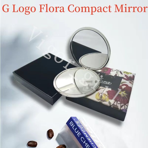

luxury compact mirrors g brand fashion acrylic cosmetic mirrors flora flowers folding velvet dust bag mirror with gift box gold makeup tools