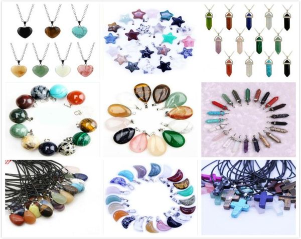 

stone pendants necklaces star moon six prism cross water drop healing crystals amethyst quartz bead chakra healing point necklaces6414448, Silver