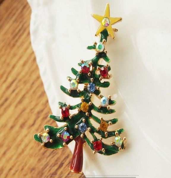 

christmas tree pin brooch lovely style gold plated alloy enamel rhinestone star6363240, Gray