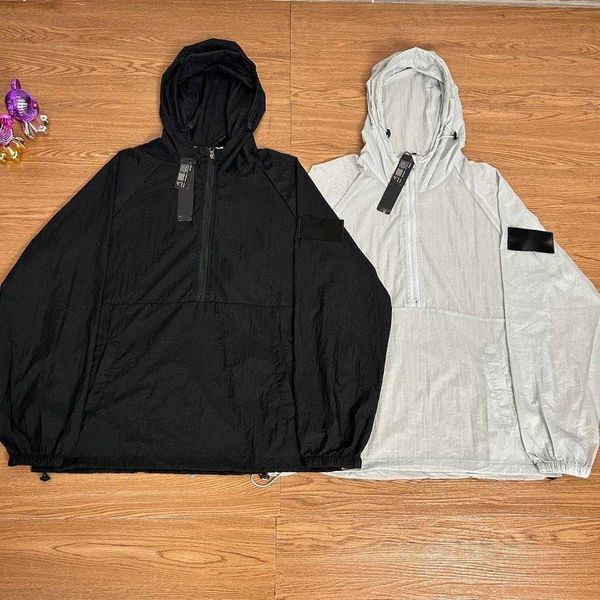

fashion outdoors sportswear men hooded jackets metal nylon windbreaker designer jacket armband embroidery zipper cardigan coat mens hoodie, Black;brown