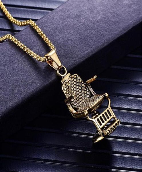 

pendant necklaces fashion gold silver color barber shop barber039s chair seat necklace jewelry long chain hip hop men86137194777246
