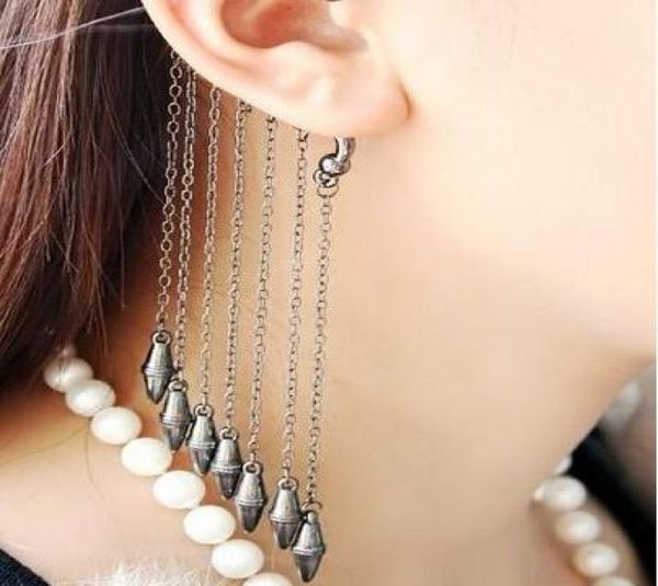 

european and american punk designer earless lug with fashional and orignal bullet long tassels ear cuff gd1246556130, Silver