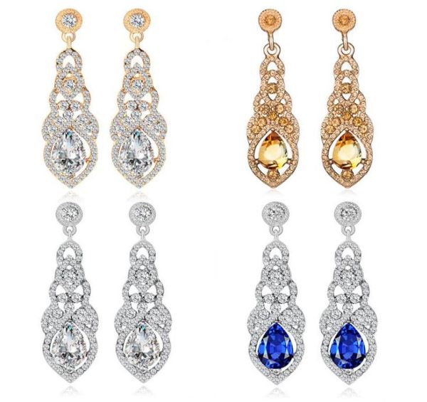 

luxury wedding earrings full rhinestone water drop earrings crystal sparkle women wedding party jewelry5111156, White