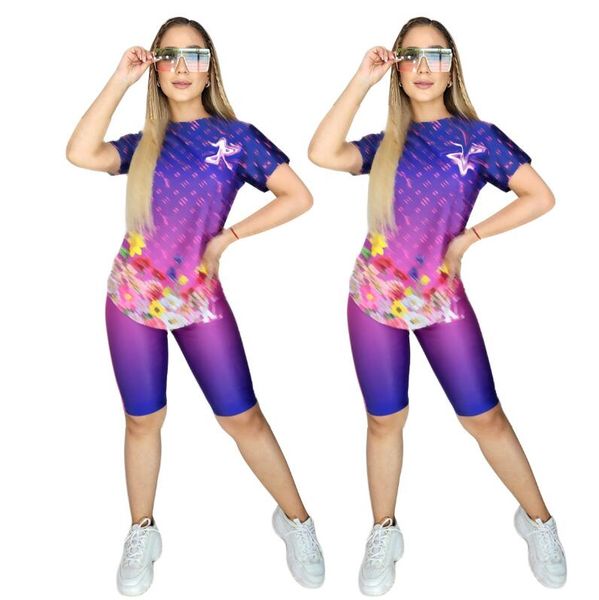 

women's tracksuits 2023 summer new digital printing short sleeve shorts women's set designer brand women's two piece set, Gray