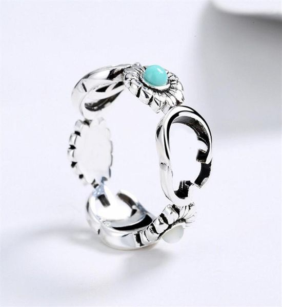 

women girl turquoise ring flower letter rings gift for love girlfriend fashion jewelry accessories5348700, Silver
