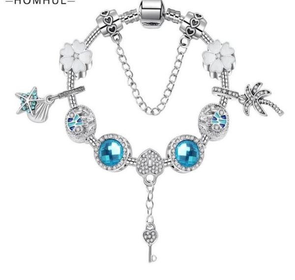 

fashion style charm bracelet women 925 sterling silver murano lampwork fish bangle starfish tree palm pendants bracelets jewelry girls491300, Golden;silver