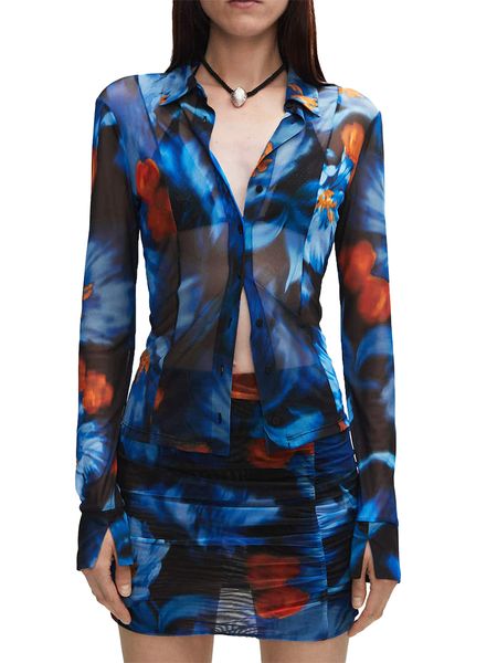 

two piece dres s 2 summer outfits long sleeve lapel button shirt mini floral skirt set 230715, White