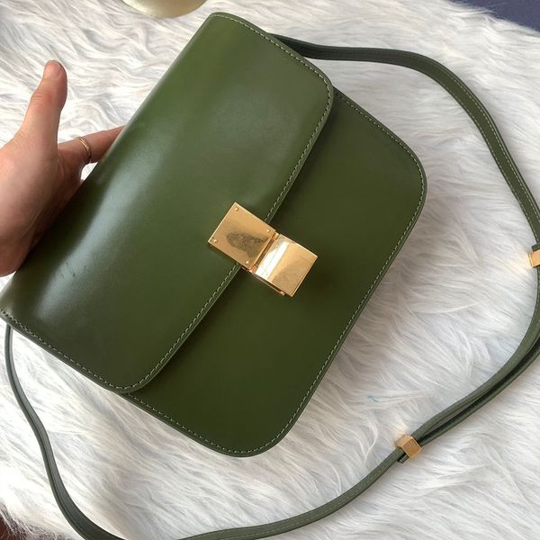 

2023 high sales boutique cowhide women's bag green personalized trendy appearance single shoulder crossbody bag gold buckle casual fash