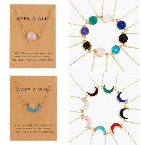 

make a wish tiny natural stone necklaces for women resin moon round pendant gold color choker jewelry gift ethnic style4051371, Silver