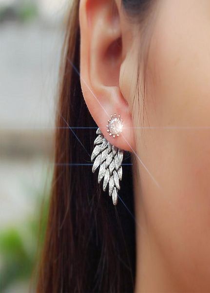 

fashion feather alloy crystal stud earrings black silver color wing style statement earring ear stud jewelry for women1454749, Golden;silver