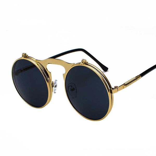 

sunglasses gwtnn oem oculos retro round metal frame double lenses flip glasses men women circle vintage steampunk flip up sunglasses, White;black