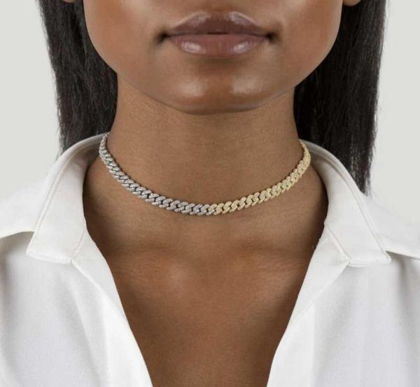 

chains 2021 7mm width half gold silver two tone plating 5a cz double curb cuban link chain european choker necklace for women3614853