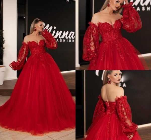 

red tulle a line evening party formal gowns sweetheart applique lace long sleeves prom dresses buttons back plus size dress3955340, Black;red