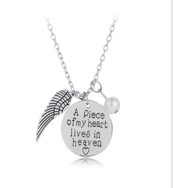 

a piece of my heart lives in heaven personalized handwriting necklace remembrance necklace memory angel wing jewelry wy1123287357, Silver