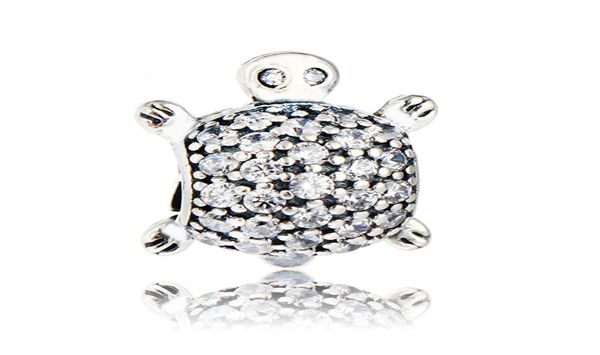 

diy fit bracelet real 100% 925 sterling silver turtle silver charm bead with clear cz for women original wholesale5820601, Black