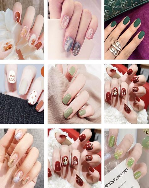 

24pcs nail art fake nails short press on tips false with glue coffin stick clear display set full cover artificial designs square 8758590, Red;gold