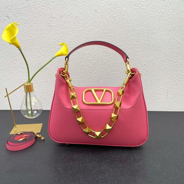 

2023 luxury high end quality cowhide women's bag new pink large capacity space double shoulder strap single shoulder crossbody underarm