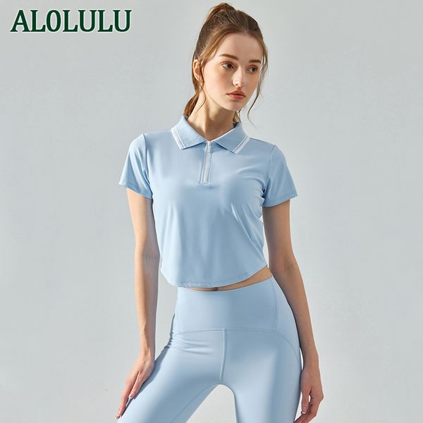 

al0lulu sports women's yoga short sleeve neckline t-shirt loose sports fitness top