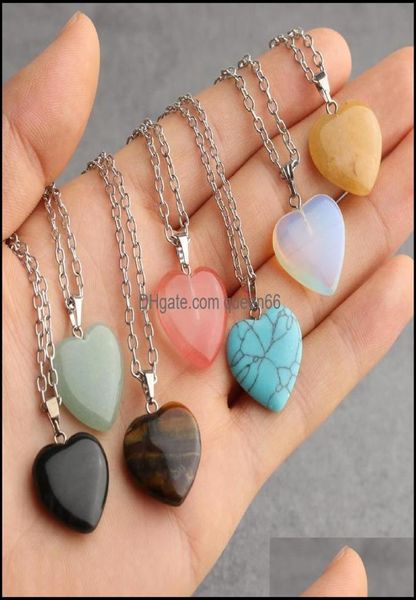 

necklaces pendants jewelryheart pendant hexagonal prism turquoise opal natural quartz crystal healing chakra stone pendent neckl6299447, Silver