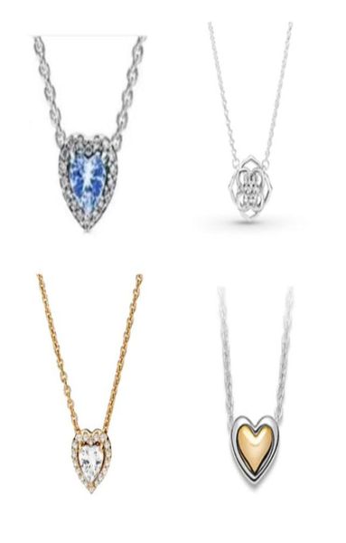 

original s925 sterling silver fit couple necklace rose gold classic elegant women's necklace diy love heart blue crystal beaded charm76