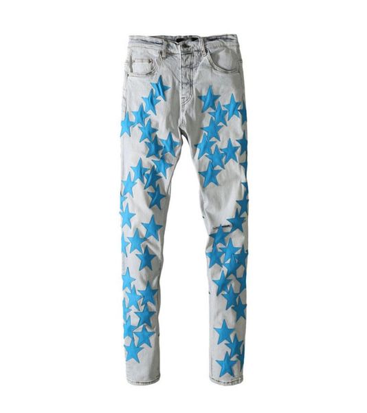 

designer mens jeans fashion slimleg biker blue pants distressed water diamond zebra stripes embroidery splicing washe3585267