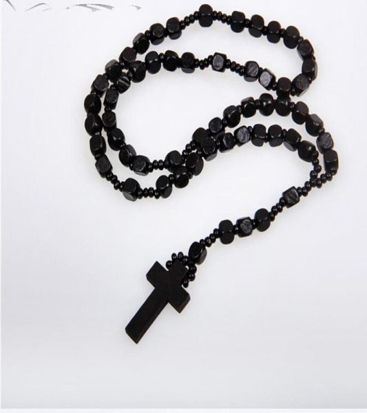 

good hardwood rosary beaded jesus cross wooden pendant necklace for men and women fine jewelry 50226201910870, Silver