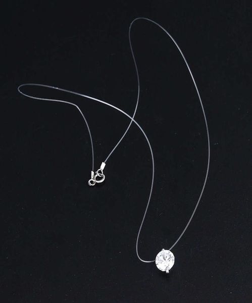 

transparent fishline 925 silver zircon clavicle chain mermaid tear pendant necklace4012493
