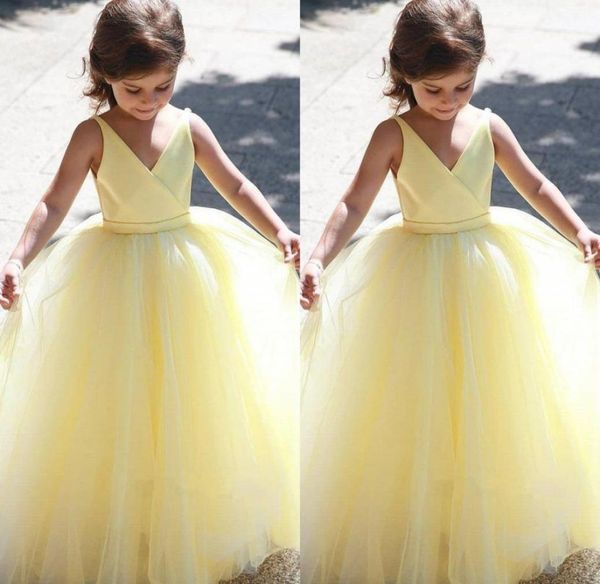 

cute yellow princess flower girl dresses vneck ball gown tulle long toddler pageant dress kids party dress first communion dress7683640, White;blue