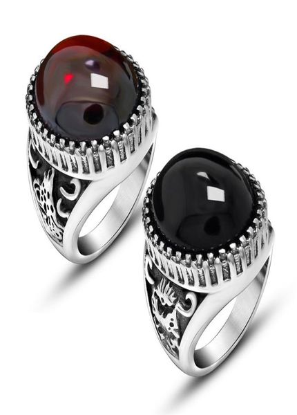 

vintage design black red stone mens ring stainless steel punk jewelry big stone rings for men never fade9580530, Silver