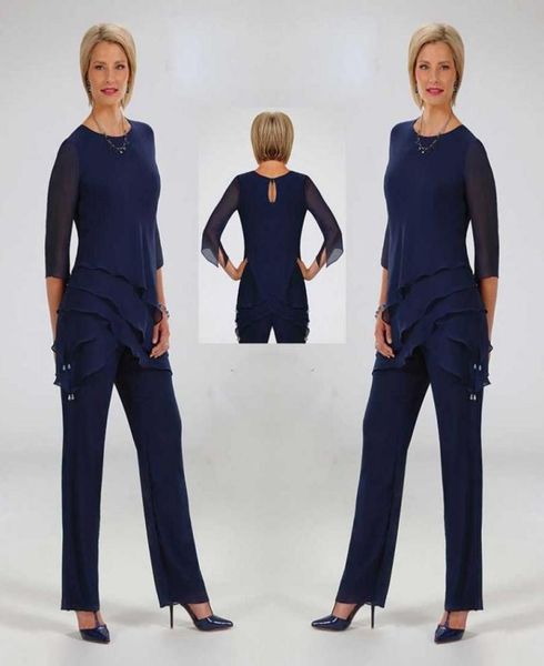 

2020 ursula navy mother of the bride pant suits chiffon ankle length long sleeves wedding guest dress crystal outfit evening gowns4104886, Black;red