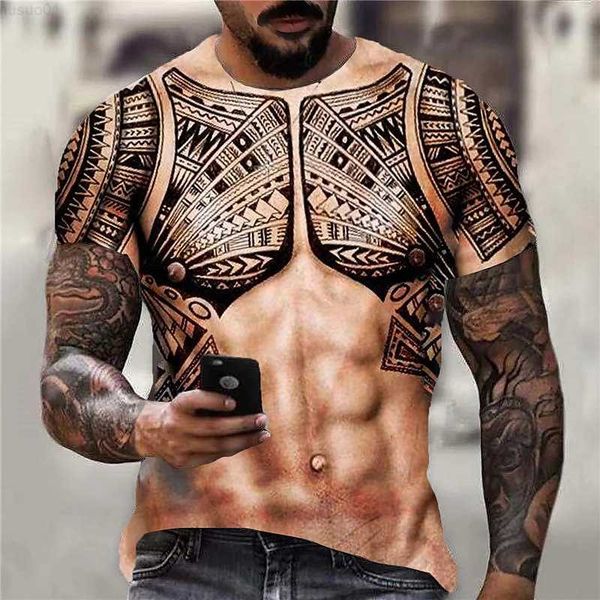 

men's t-shirts 3d print muscle tattoo pattern men t-shirt slim short sleeve round neck tee summer fashion funny male tshirt oversized, White;black