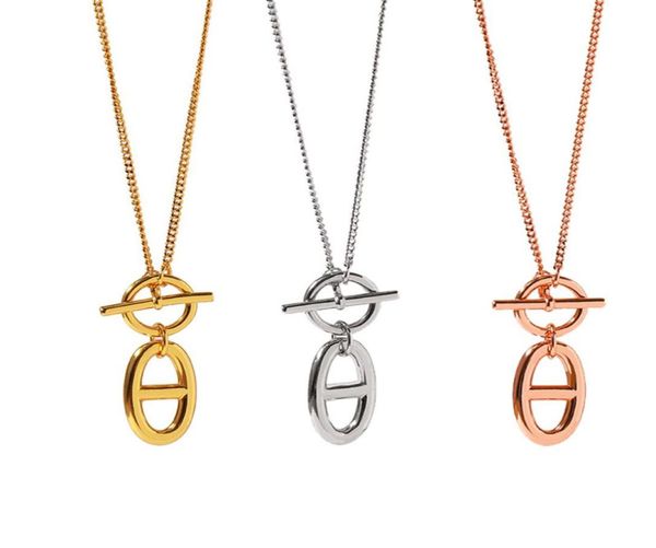 

316l titanium steel pendant necklace with enamel h shape ot button in rose gold 45cm length jewelry7219703, Silver