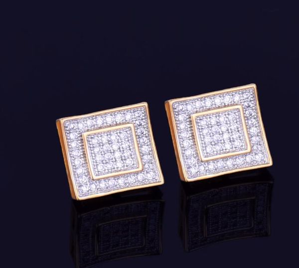 

new gold star hip hop jewelry 11mm square stud earring for men women039s ice out cz stone rock street three colors8053806, Golden;silver