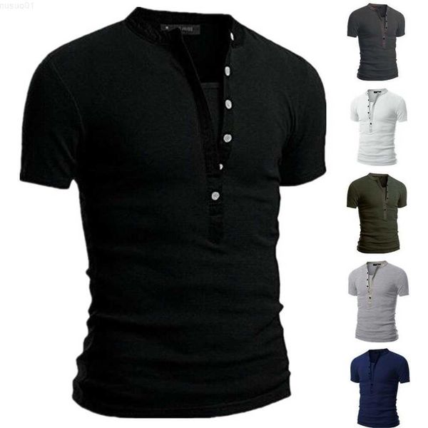 

men's t-shirts men's t-shirt solid color short sleeve stand collar v slim fit l230715, White;black