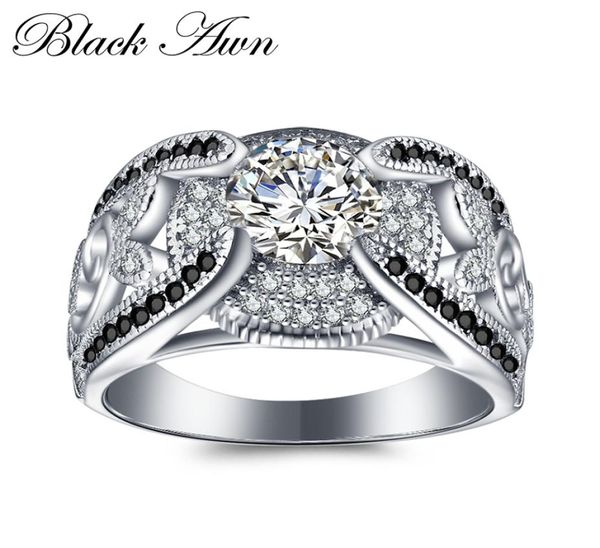 

black awn 54gram genuine 925 sterling silver jewelry rings for women blackwhite stone femme bague c3216560834, Slivery;golden