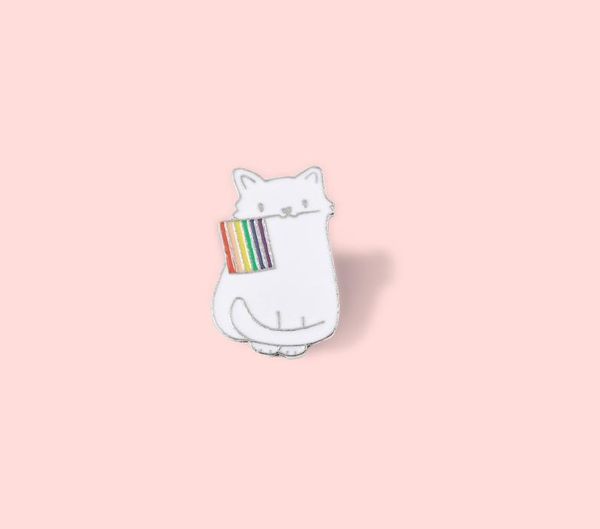 

creative cute animal kitten enamel brooch white cat geometric rainbow alloy pins badge clothes accessories fashion jewelry gifts1417812, Gray
