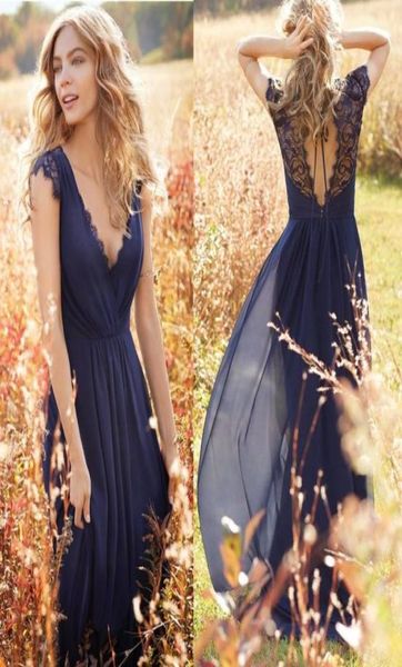 

beautiful navy blue country bridesmaid dress plus size floor length chiffon beach maid of honor dresses open back lace summer boho5657047, White;pink