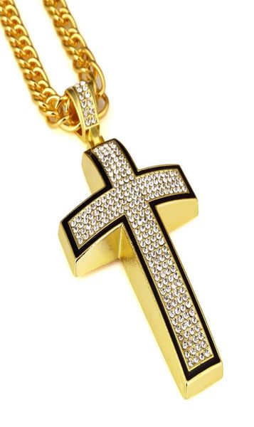 

fashion design men big cross pendant long necklace cool full rhinestone filling pieces mens hip hop rock jewelry necklaces5980706, Silver